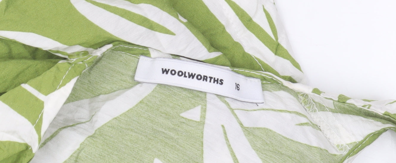 Woolworths Women’s Green Leaf Print Cotton Sleeveless Top Size 16