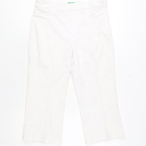 United Colors of Benetton Women White Size 10 Cropped Cotton Trousers