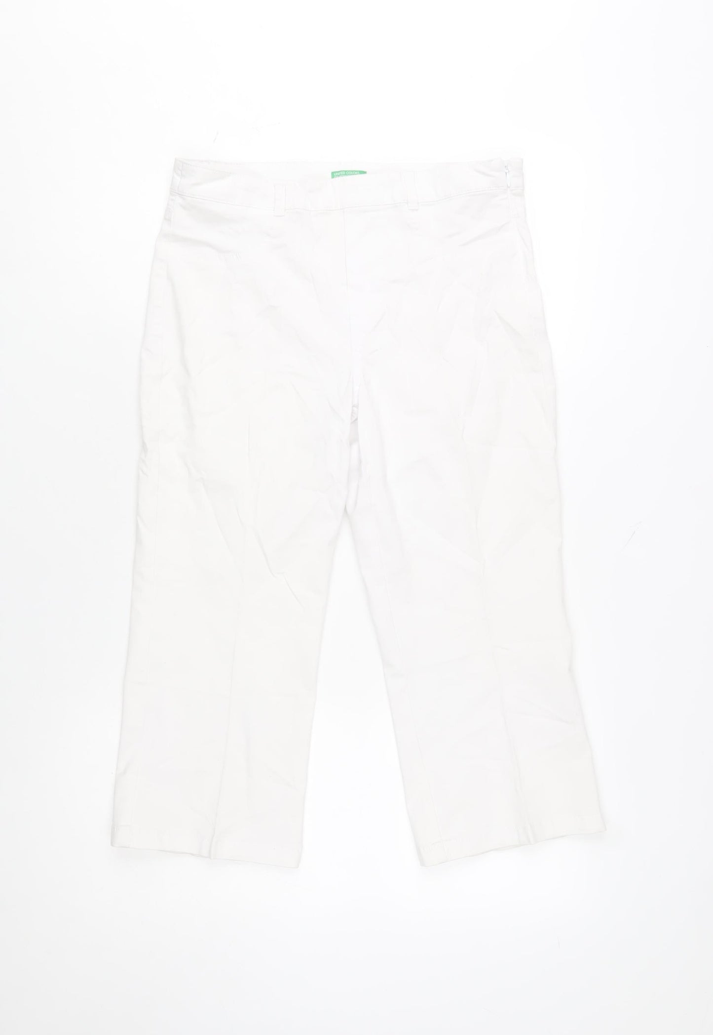 United Colors of Benetton Women White Size 10 Cropped Cotton Trousers