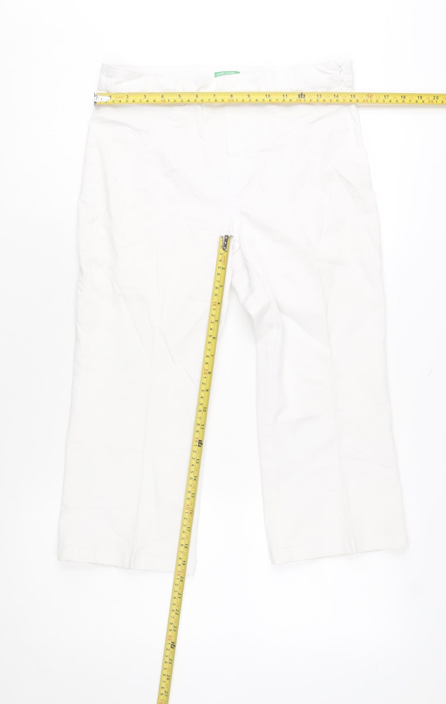 United Colors of Benetton Women White Size 10 Cropped Cotton Trousers