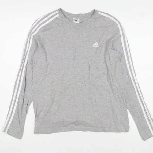 Adidas Mens Grey Long Sleeve Crew Neck Cotton Sports Top Size L