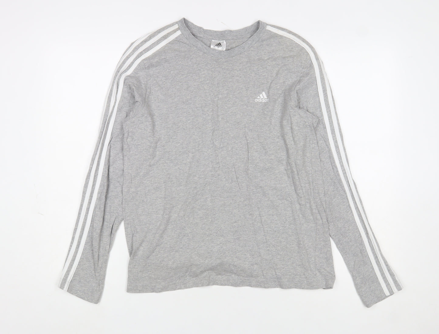 Adidas Mens Grey Long Sleeve Crew Neck Cotton Sports Top Size L