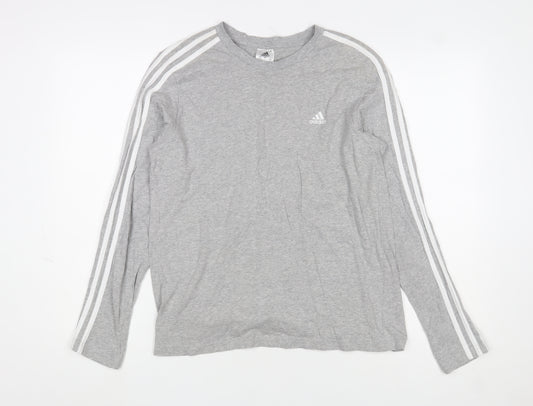 Adidas Mens Grey Long Sleeve Crew Neck Cotton Sports Top Size L