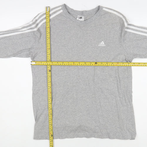 Adidas Mens Grey Long Sleeve Crew Neck Cotton Sports Top Size L