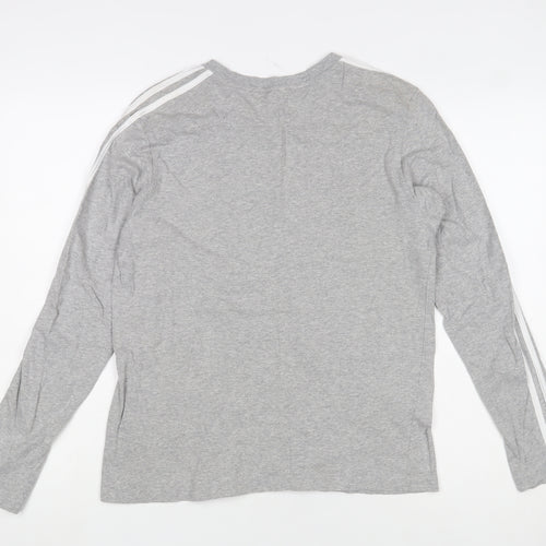 Adidas Mens Grey Long Sleeve Crew Neck Cotton Sports Top Size L