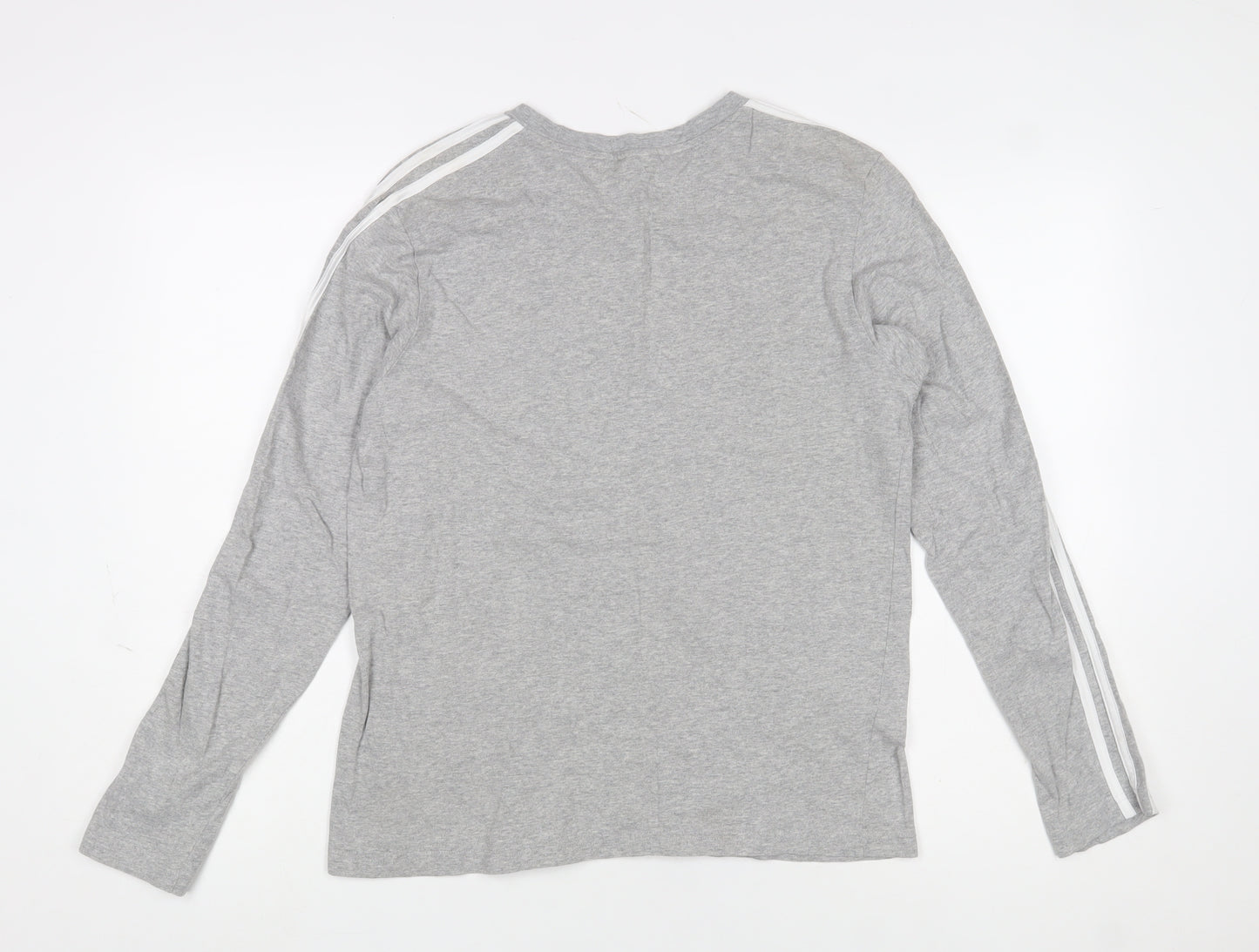 Adidas Mens Grey Long Sleeve Crew Neck Cotton Sports Top Size L