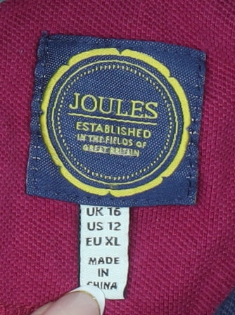 Joules Women’s Pink Polo Shirt Size 16 Short Sleeve Cotton Equestrian Top