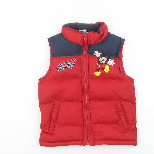Disney Girls Red Mickey Mouse Padded Puffer Vest 4 Years