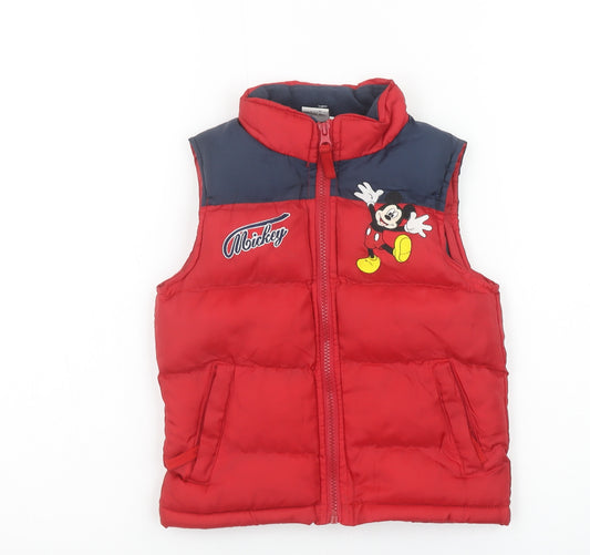 Disney Girls Red Mickey Mouse Padded Puffer Vest 4 Years