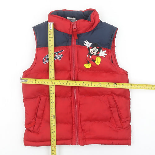 Disney Girls Red Mickey Mouse Padded Puffer Vest 4 Years