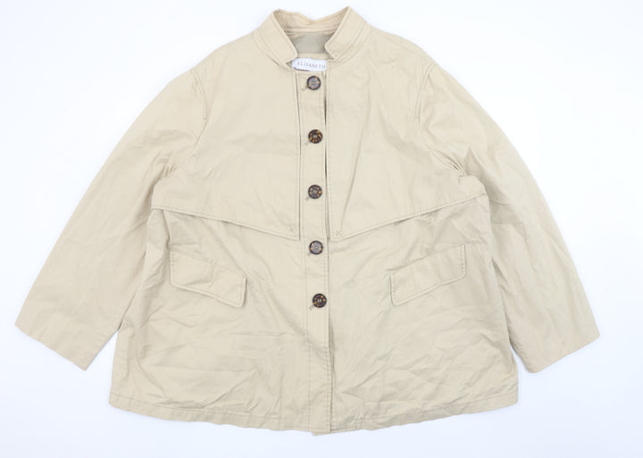 Elisabeth Womens Beige Cotton Blend Button Up Mid-Length Jacket XL