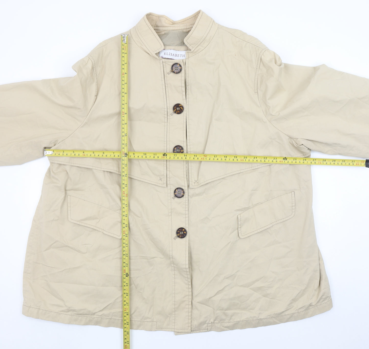 Elisabeth Womens Beige Cotton Blend Button Up Mid-Length Jacket XL