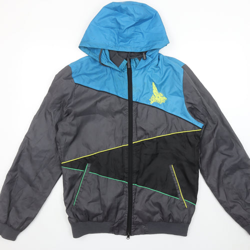 Henleys Men's Blue & Grey Hooded Full Zip Windbreaker Jacket Size M