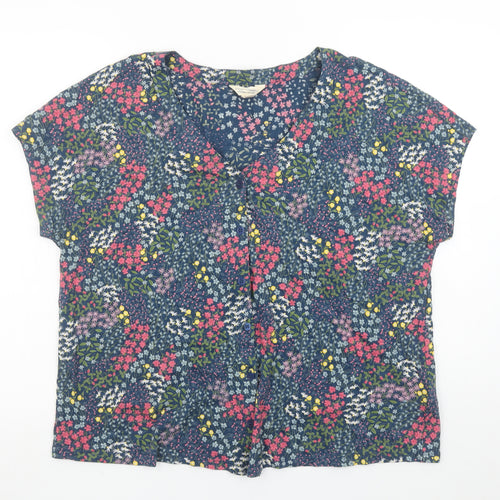 Seasalt Cornwall Women's Blue Floral Organic Cotton Blouse UK 16