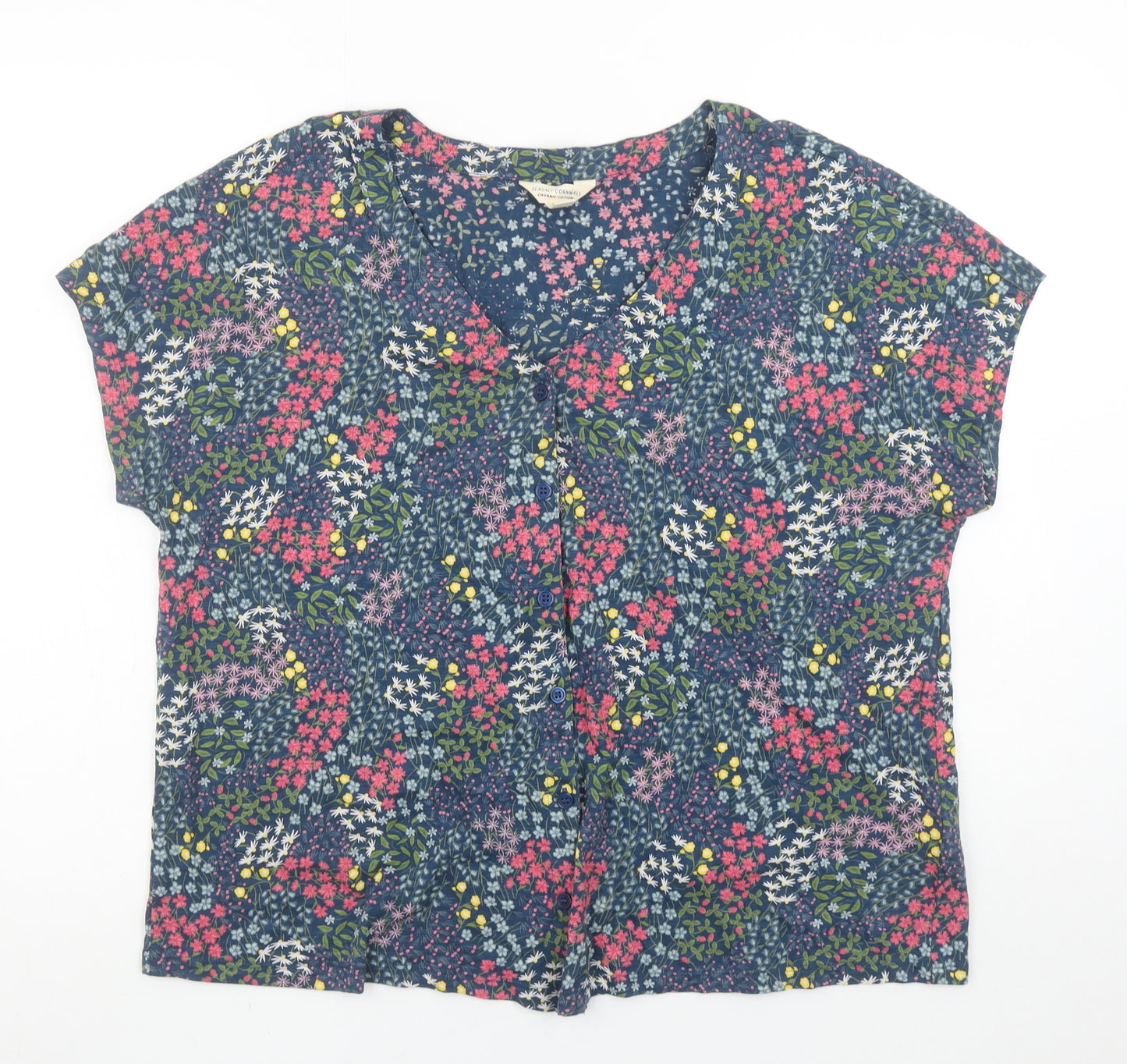 Seasalt Cornwall Women's Blue Floral Organic Cotton Blouse UK 16
