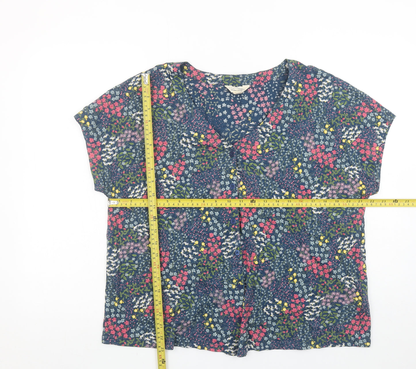 Seasalt Cornwall Women's Blue Floral Organic Cotton Blouse UK 16