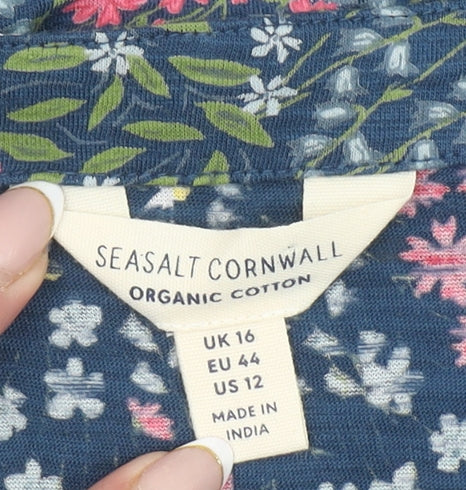 Seasalt Cornwall Women's Blue Floral Organic Cotton Blouse UK 16