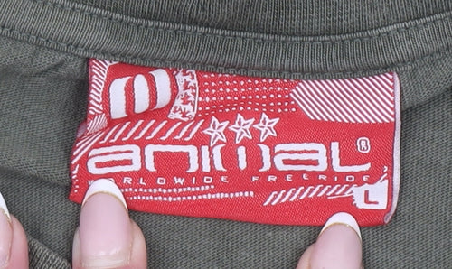 Animal Men’s Green Graphic Print Cotton T-Shirt L Regular Fit