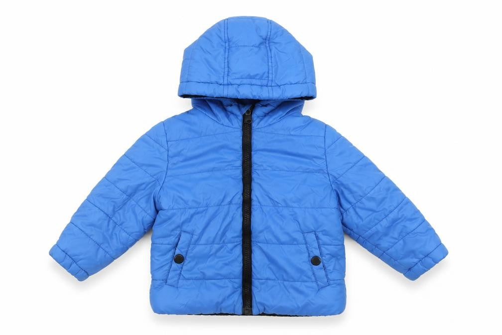 Front view of Michael Kors Blue Puffer Jacket 18-24 Months Hooded Winter Coat