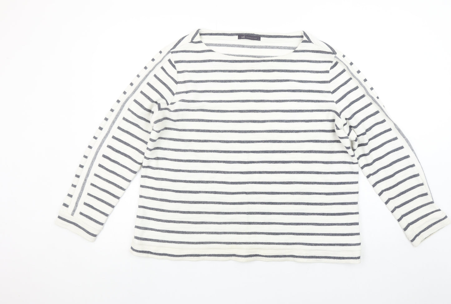 Marks and Spencer Women’s White Striped Long Sleeve Cotton Top Size 16