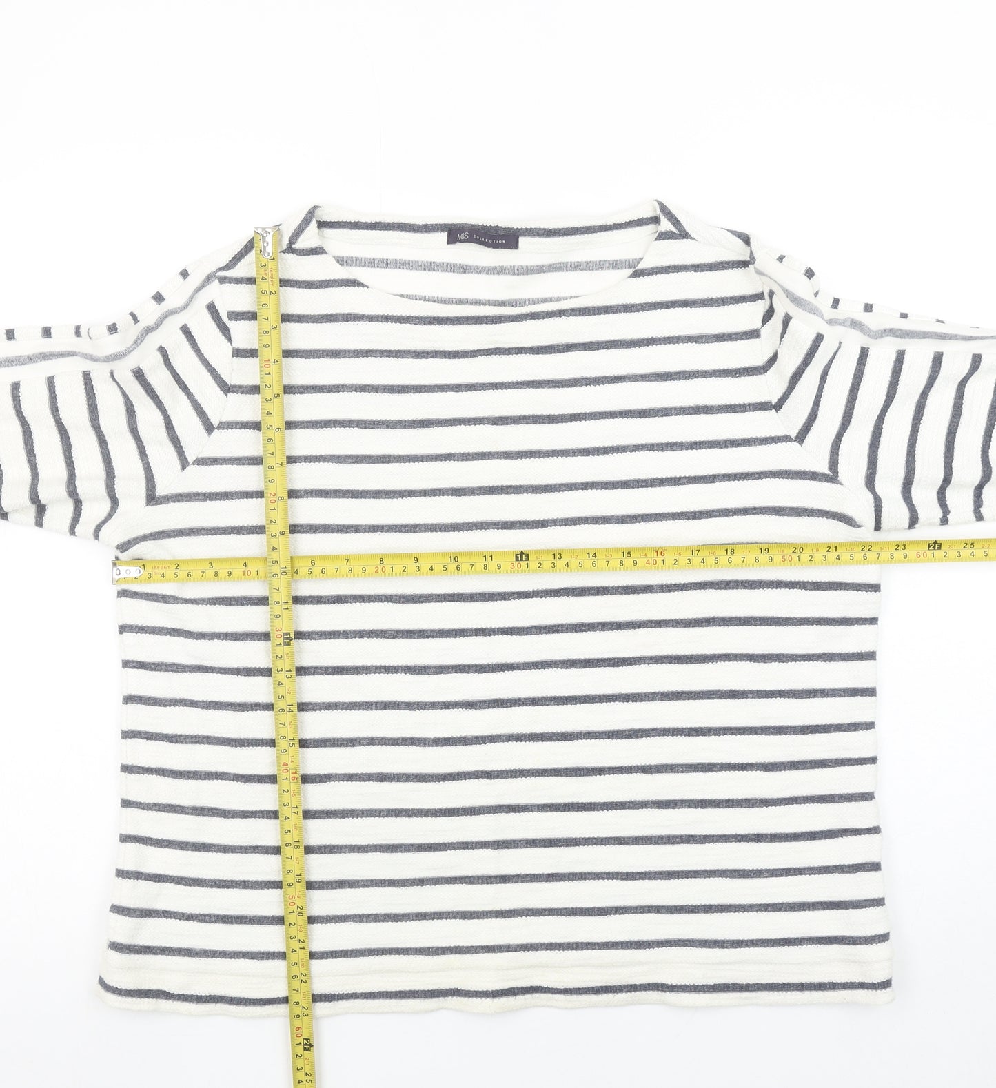 Marks and Spencer Women’s White Striped Long Sleeve Cotton Top Size 16