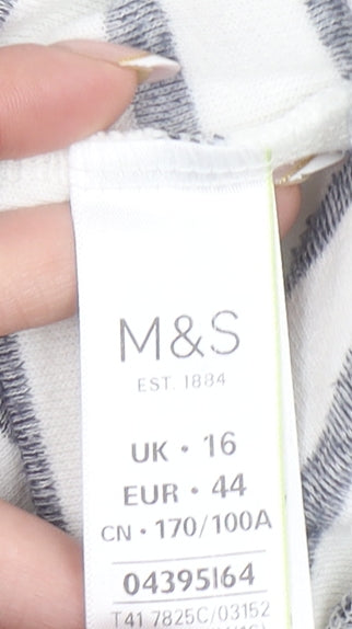 Marks and Spencer Women’s White Striped Long Sleeve Cotton Top Size 16