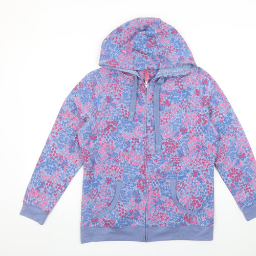 Country Rose Womens Blue Floral Full Zip Hoodie Size M