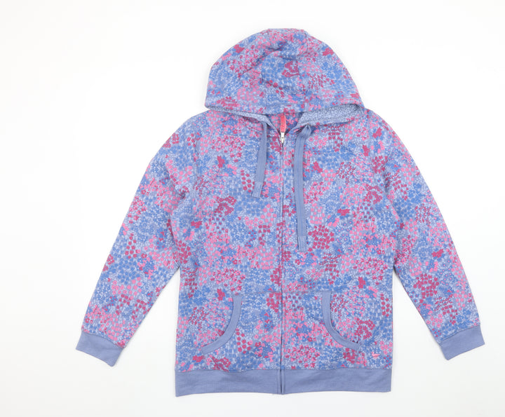 Country Rose Womens Blue Floral Full Zip Hoodie Size M
