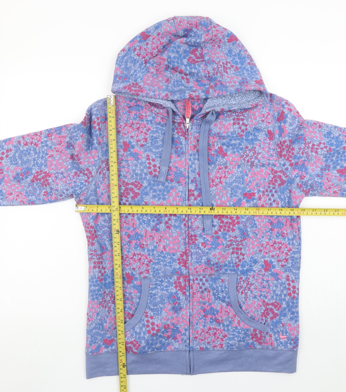 Country Rose Womens Blue Floral Full Zip Hoodie Size M