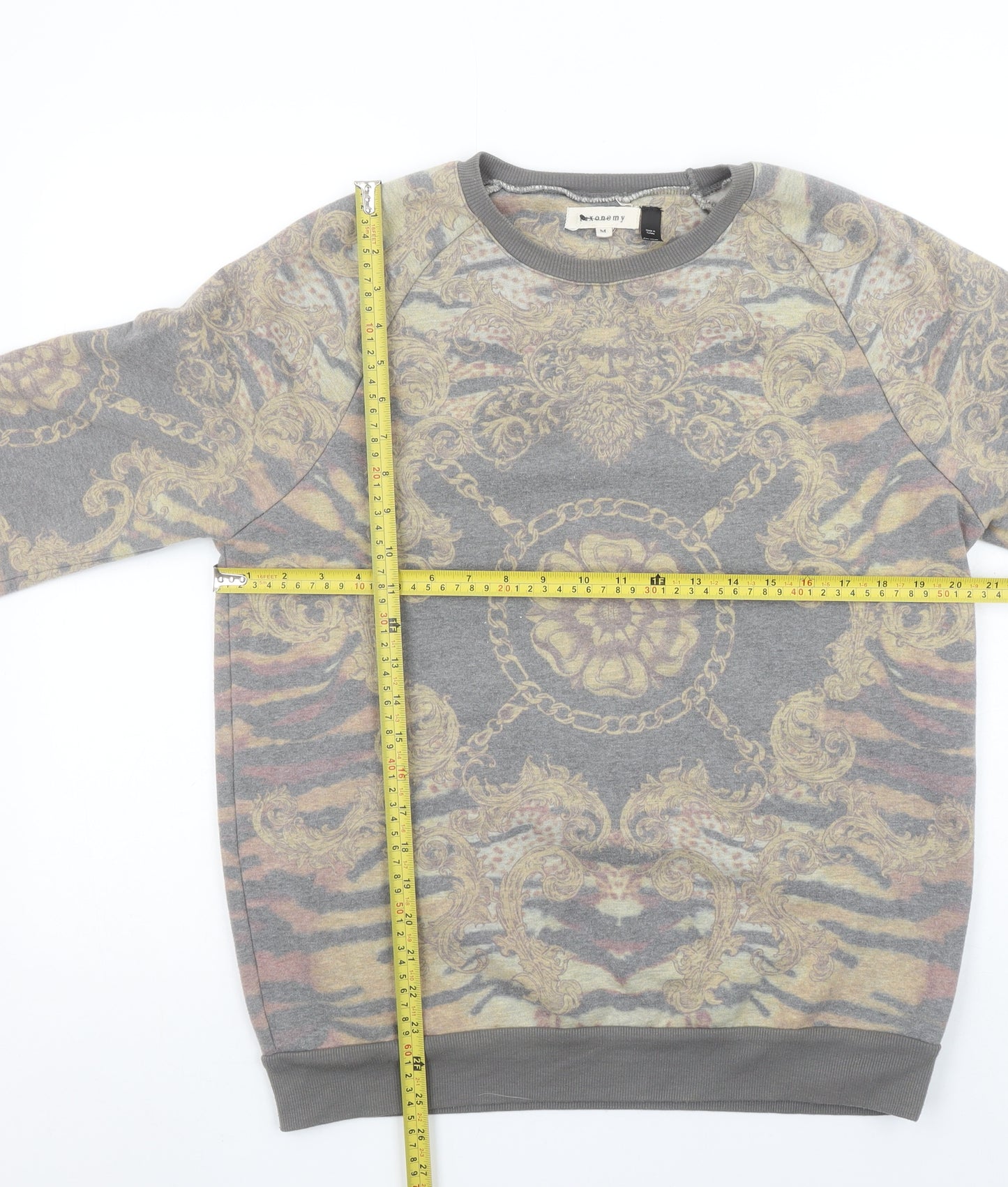 Topman Men's Grey Baroque Print Crew Neck Sweatshirt Size M