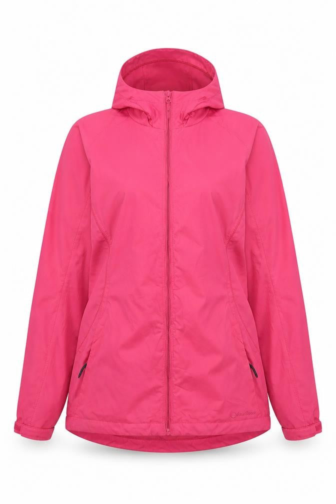 Front view of Peter Storm women’s pink, size UK 12, hooded lightweight rain jacket
