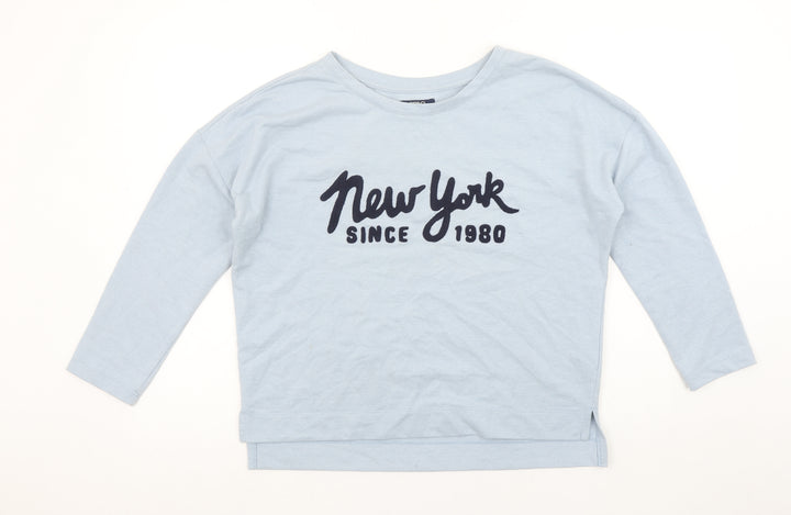 SPAO Womens Blue New York Embroidered 3/4 Sleeve Jersey T-Shirt Size S