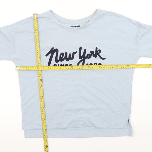 SPAO Womens Blue New York Embroidered 3/4 Sleeve Jersey T-Shirt Size S