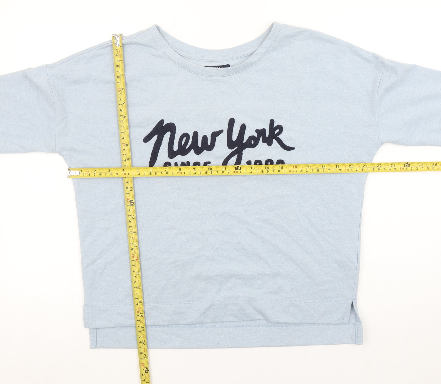 SPAO Womens Blue New York Embroidered 3/4 Sleeve Jersey T-Shirt Size S