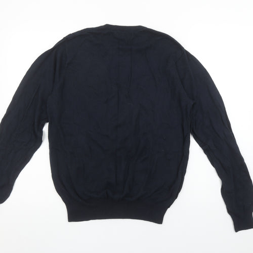 Farah Men’s Blue Cotton V-Neck Cable-Knit Jumper M