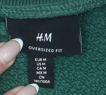 H&M Men's Green Oversized Cotton Blend Pullover Sweatshirt M