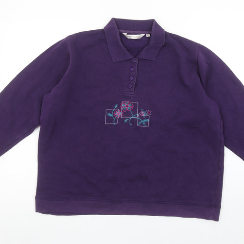 EWM Pure Classic Women's Purple Embroidered Henley Sweatshirt L 18-20