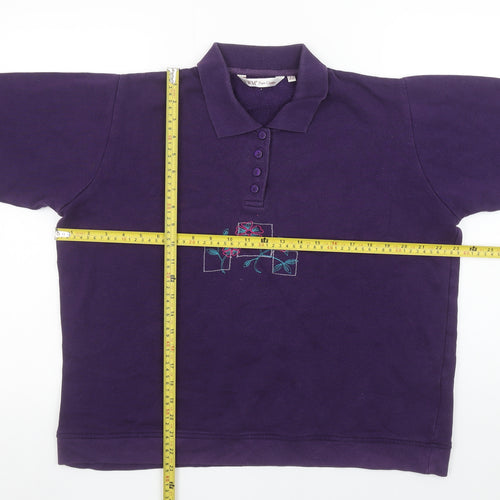 EWM Pure Classic Women's Purple Embroidered Henley Sweatshirt L 18-20