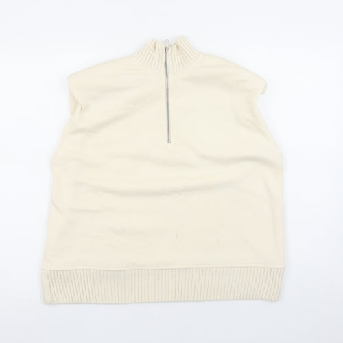 Zara Women Beige 1/2 Zip Sleeveless Sweatshirt Size S