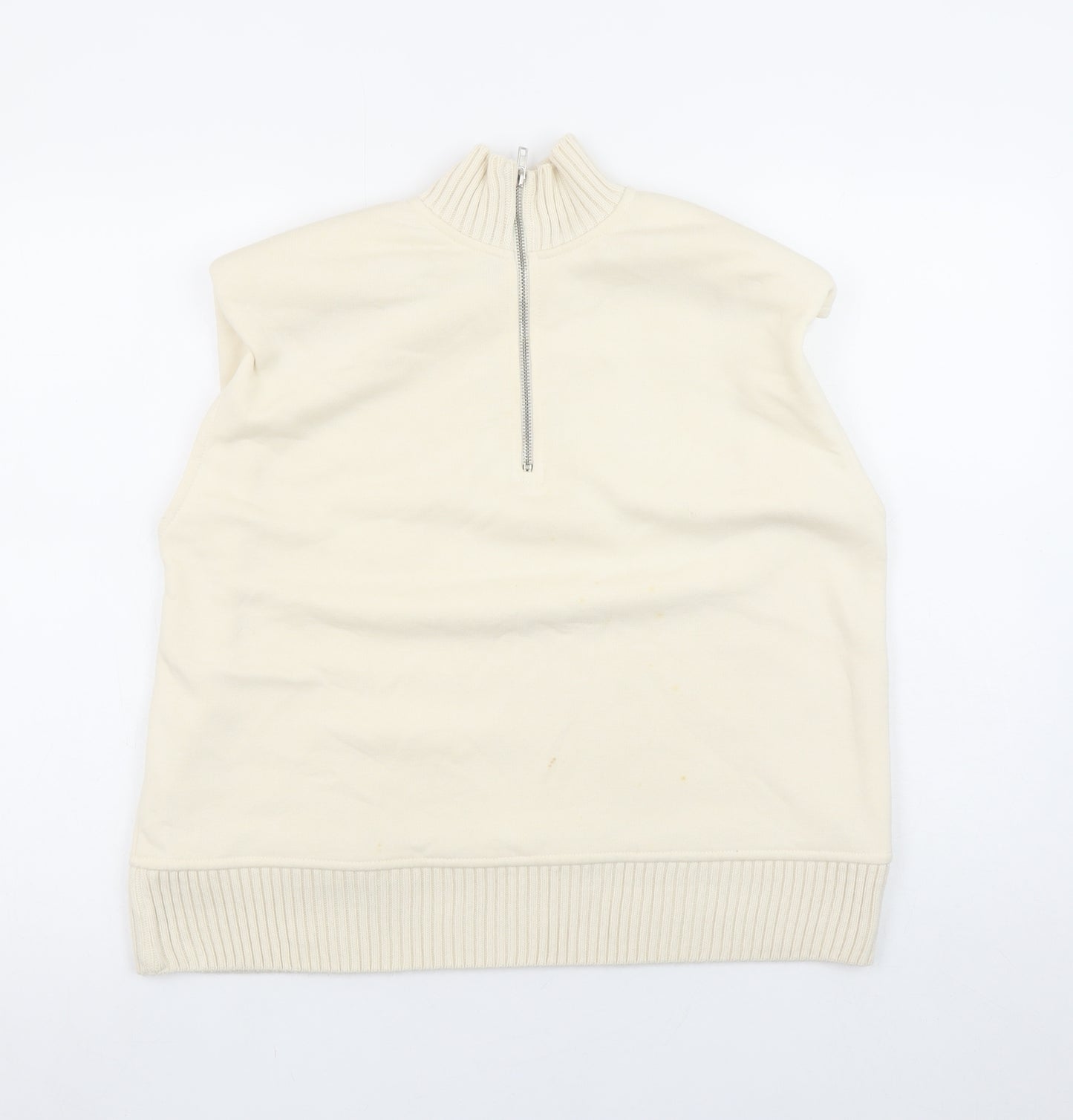Zara Women Beige 1/2 Zip Sleeveless Sweatshirt Size S