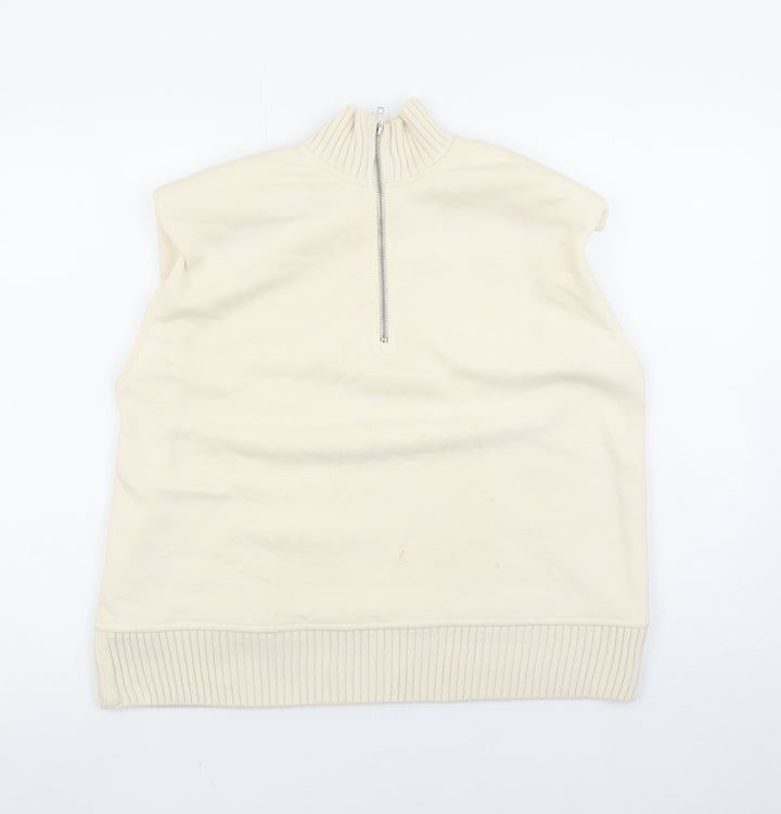 Zara Women Beige 1/2 Zip Sleeveless Sweatshirt Size S