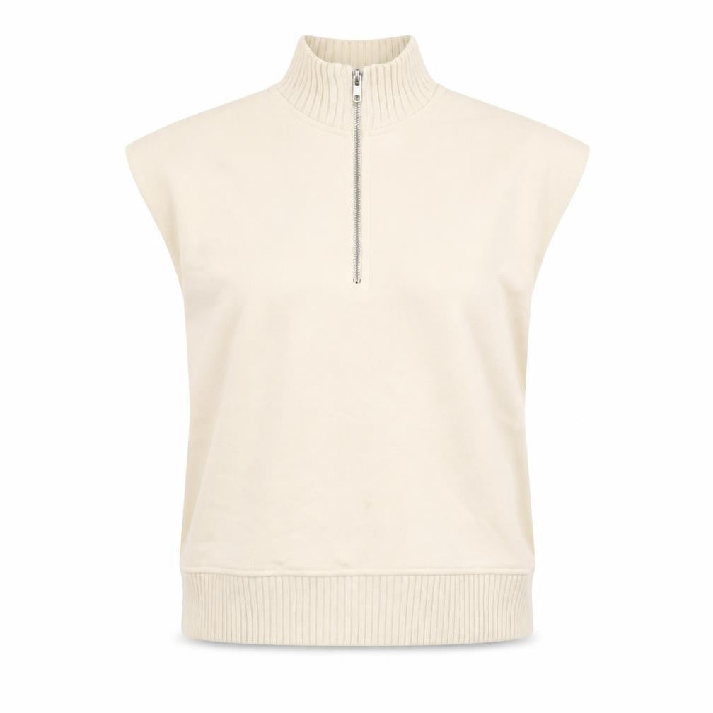Front view of Zara Women Beige 1/2 Zip Sleeveless Sweatshirt, size S