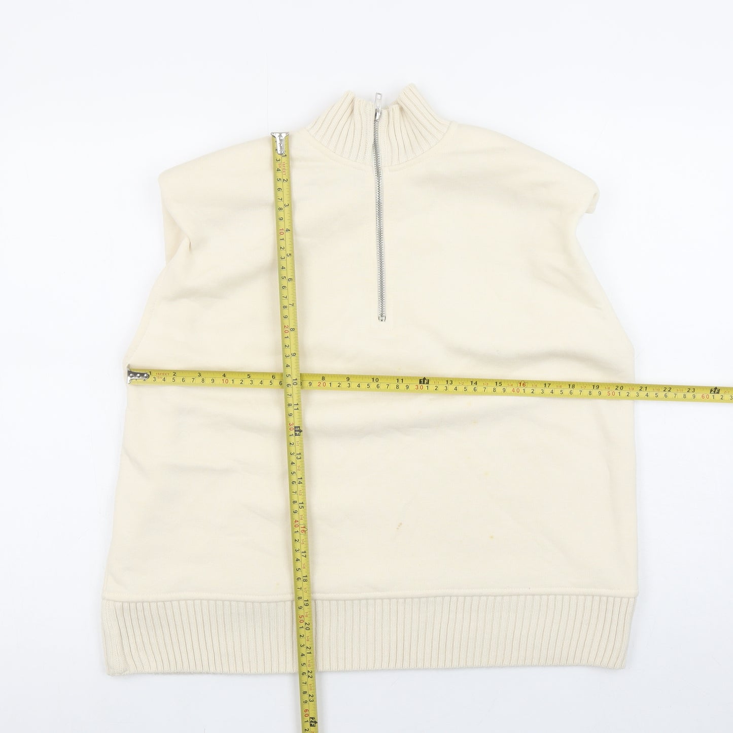 Zara Women Beige 1/2 Zip Sleeveless Sweatshirt Size S