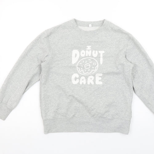 Uniqlo Girls Grey ‘I Donut Care’ Graphic Pullover Sweatshirt 9-10 Years