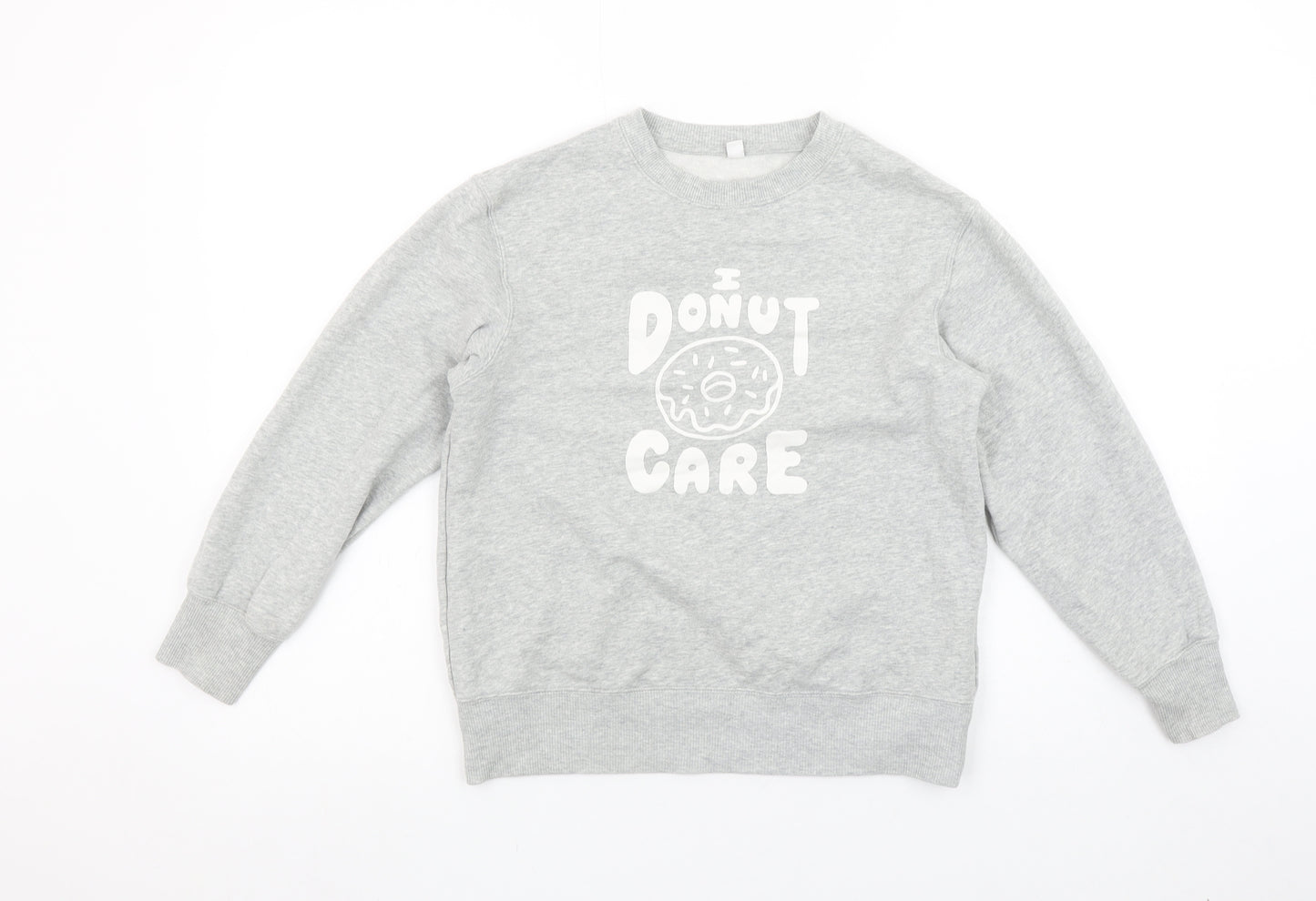 Uniqlo Girls Grey ‘I Donut Care’ Graphic Pullover Sweatshirt 9-10 Years