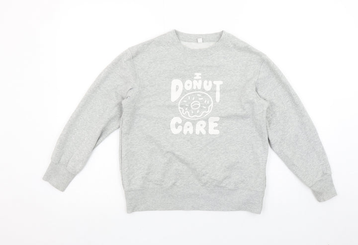 Uniqlo Girls Grey ‘I Donut Care’ Graphic Pullover Sweatshirt 9-10 Years