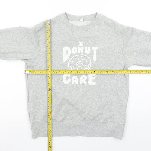 Uniqlo Girls Grey ‘I Donut Care’ Graphic Pullover Sweatshirt 9-10 Years