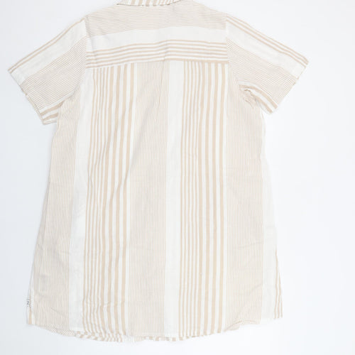 Zhenzi Women’s Beige Striped Shirt Dress Short Sleeve S Cotton Linen