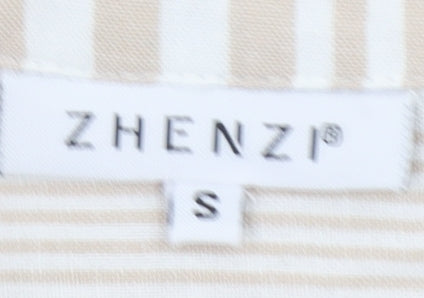 Zhenzi Women’s Beige Striped Shirt Dress Short Sleeve S Cotton Linen