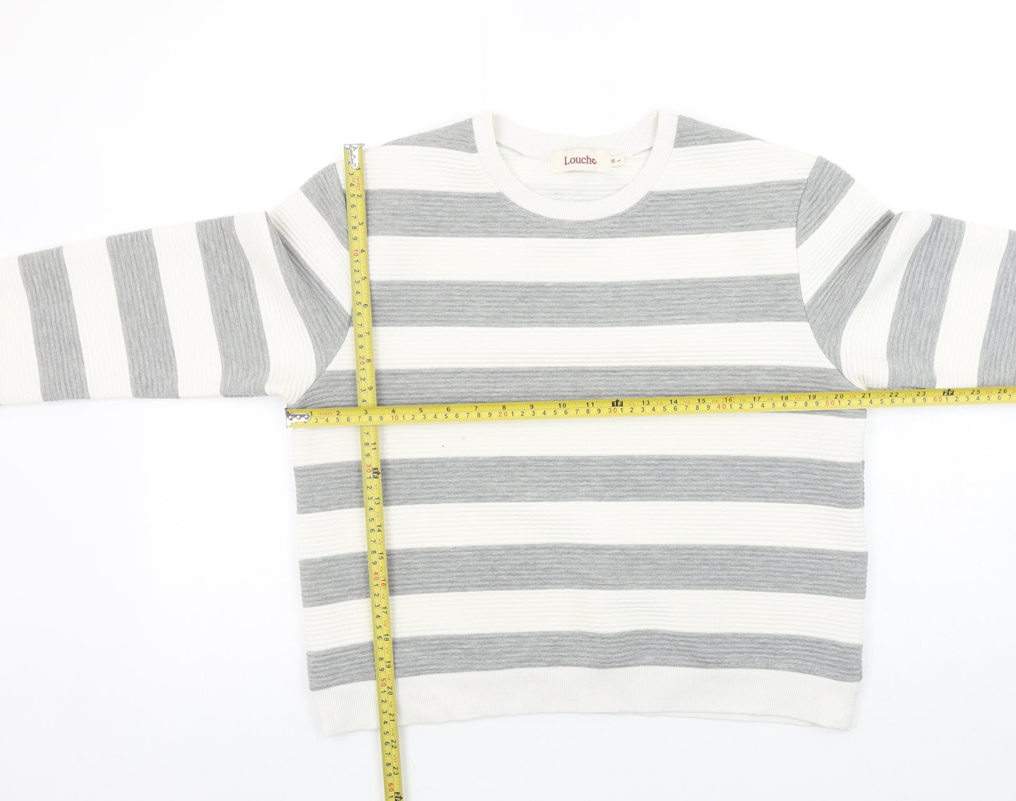 Louche Womens Grey White Striped Pullover Sweatshirt Size 14